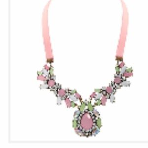 Preppy Pink and Green Crystal Ribbon Necklace